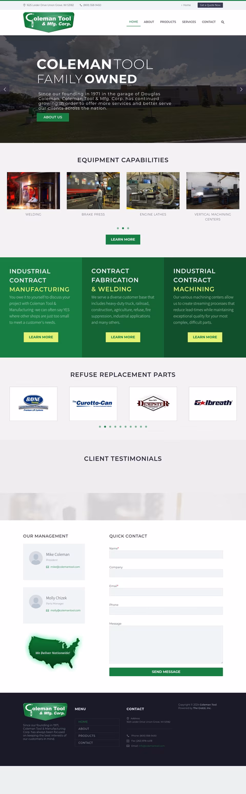 Coleman Tool Manufacturing Corp Homepage 1440px