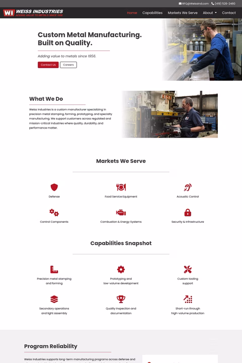 Weiss-Industries Homepage 1440px