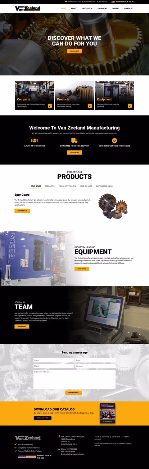 Van Zeeland Manufacturing Homepage 1440px