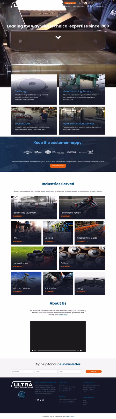 Ultra Tool And Manufacturing Homepage 1440px