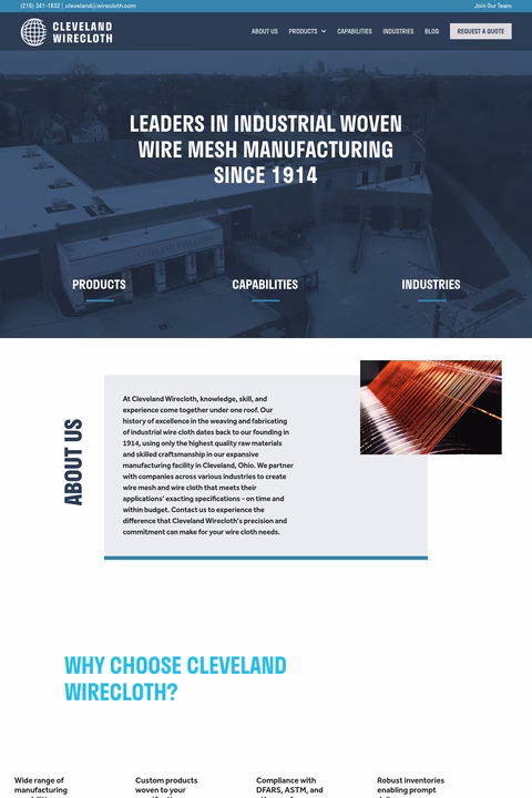 Cleveland-Wirecloth Homepage 1440px