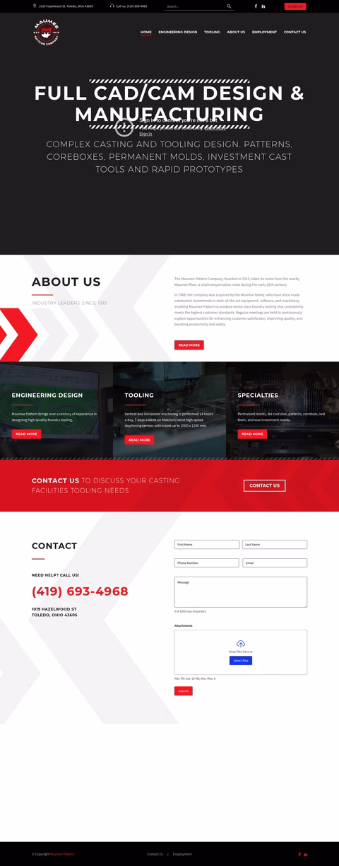 Maumee-Pattern-Company Homepage 1440px