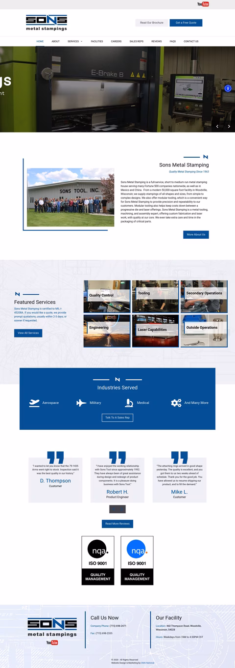 Sons Metal Stamping Homepage 1440px