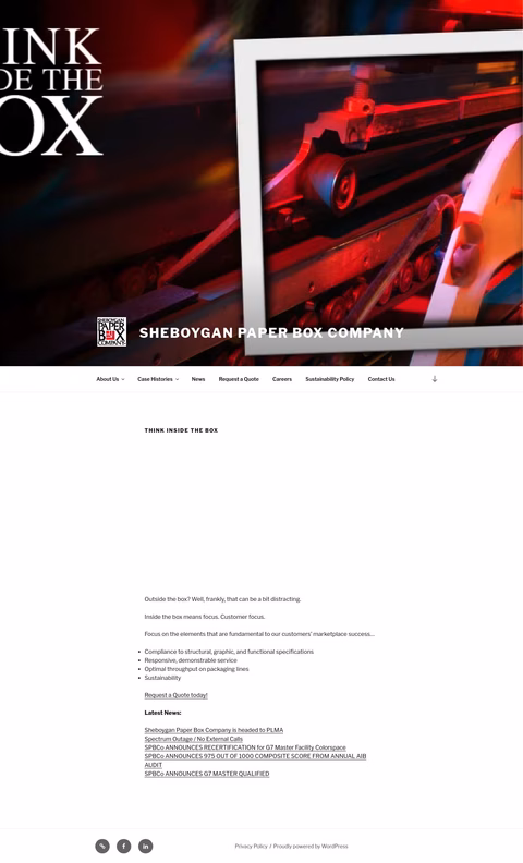 Sheboygan Paper Box Co Homepage 1440px