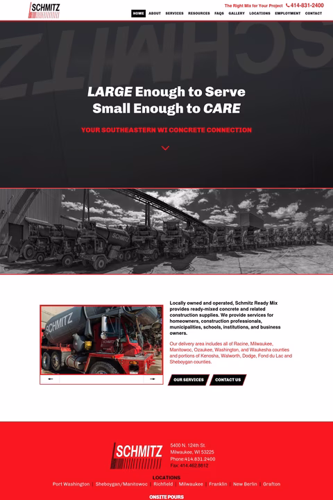 Schmitz Ready Mix Homepage 1440px