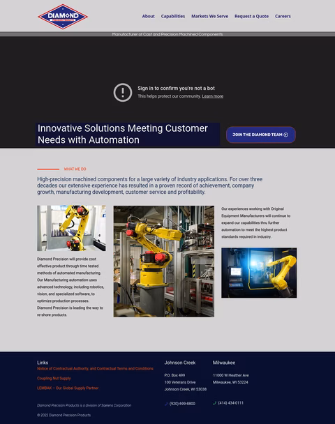 Diamond Precision Products Homepage 1440px
