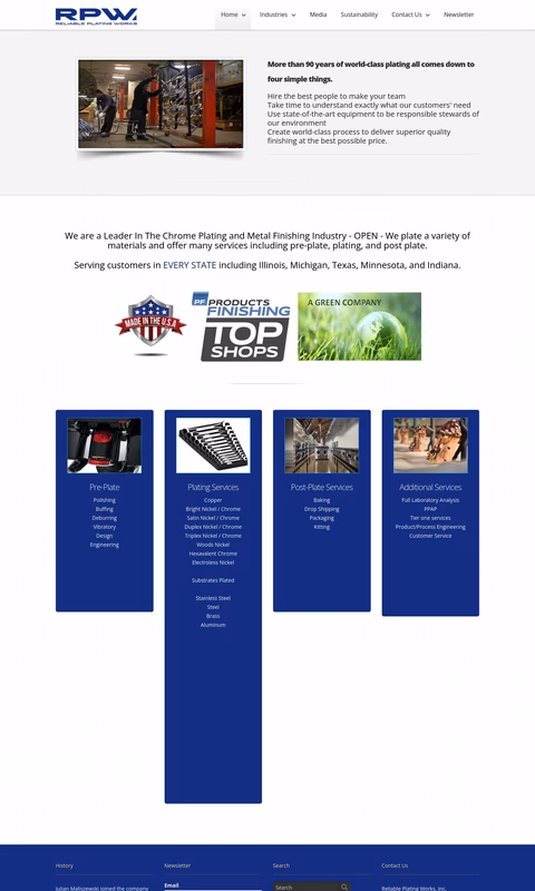 Reliable Plating Works Homepage 1440px