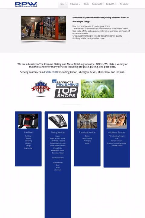 Reliable Plating Works Homepage 1440px