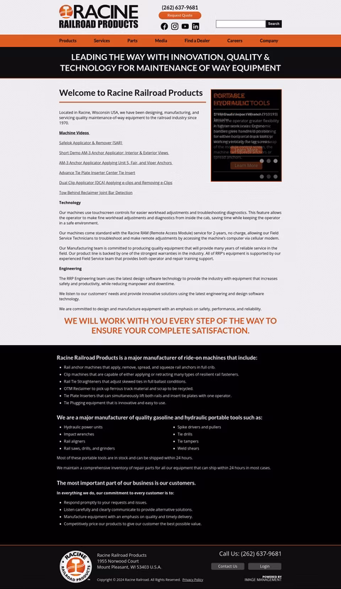 Racine Railroad Products Homepage 1440px