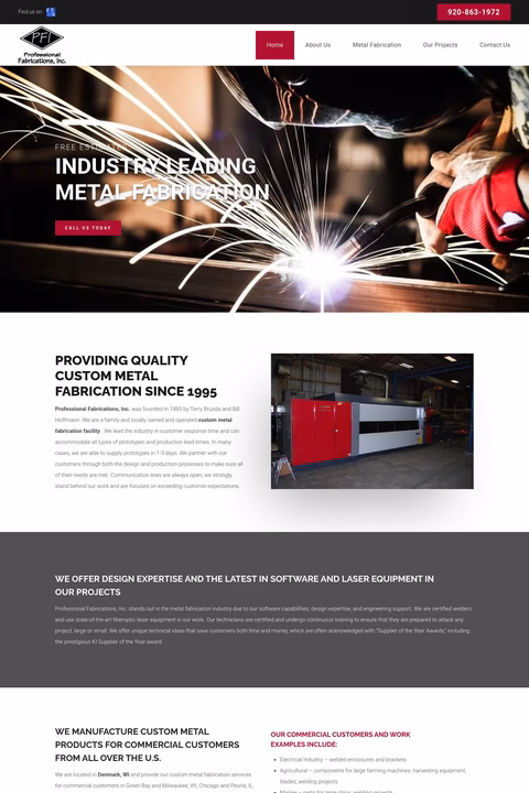 Professional Fabrications Inc Homepage 1440px