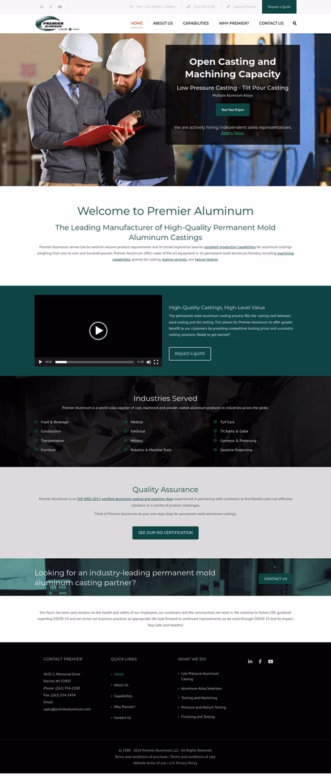 Premier Aluminum Homepage 1440px