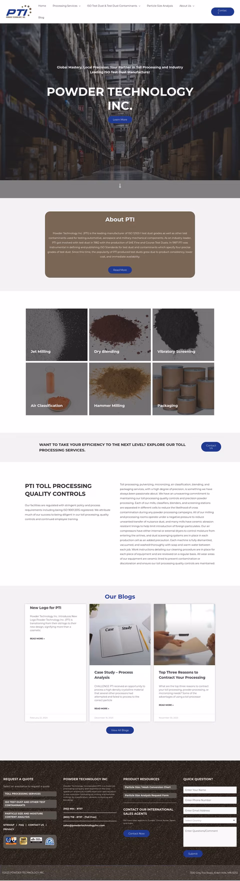 Powder Technology Inc Homepage 1440px