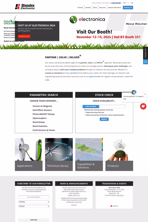 Standex Electronics Homepage 1440px