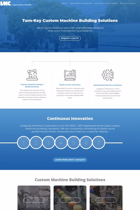 Lindquist Machine Corporation Homepage 1440px