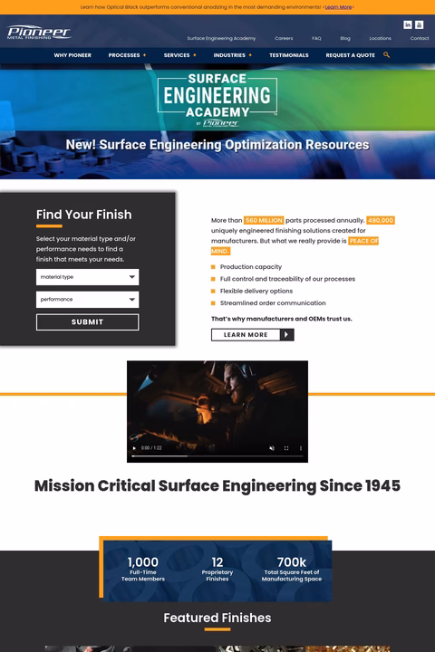 Pioneer Metal Finishing Homepage 1440px