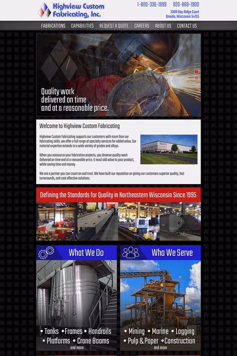 Highview Custom Fabricating Homepage 1440px