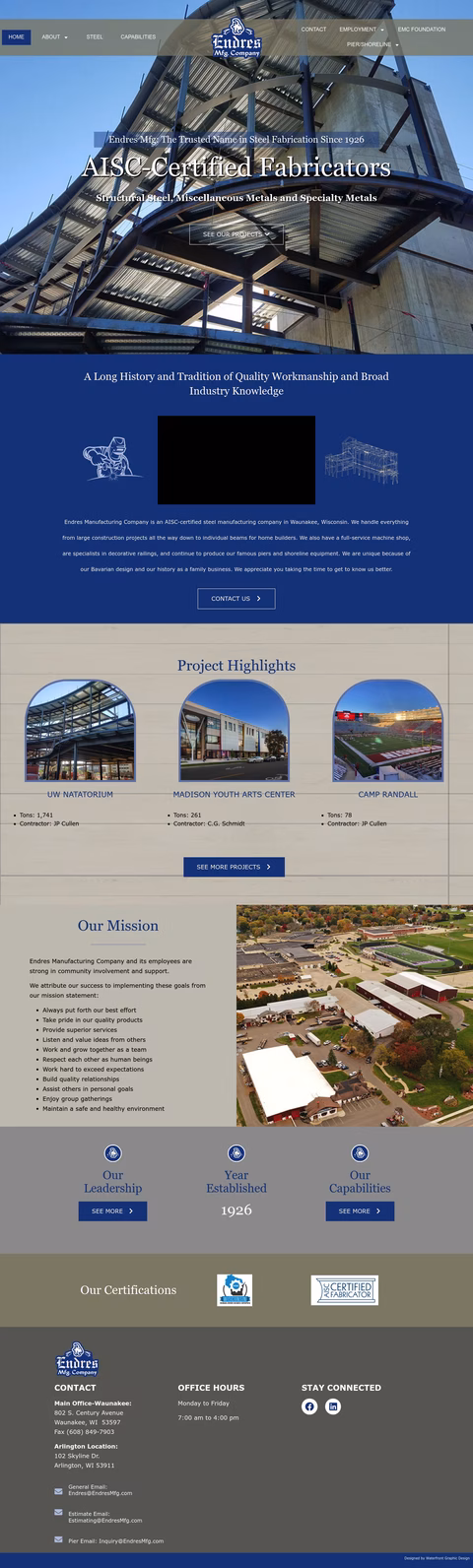 Endres Manufacturing Company Homepage 1440px