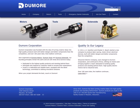 Dumore Corporation Homepage 1440px