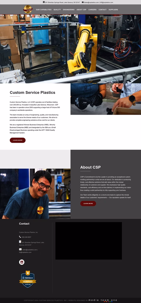 Custom Service Plastics Homepage 1440px
