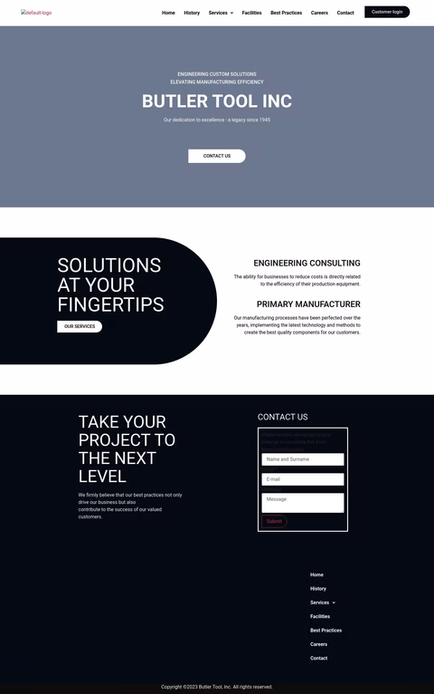 Butler Tool Inc Homepage 1440px