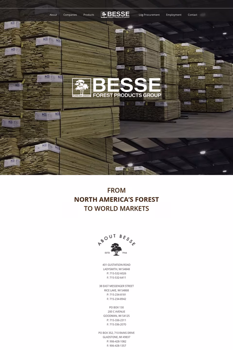 Besse Forest Products Homepage 1440px