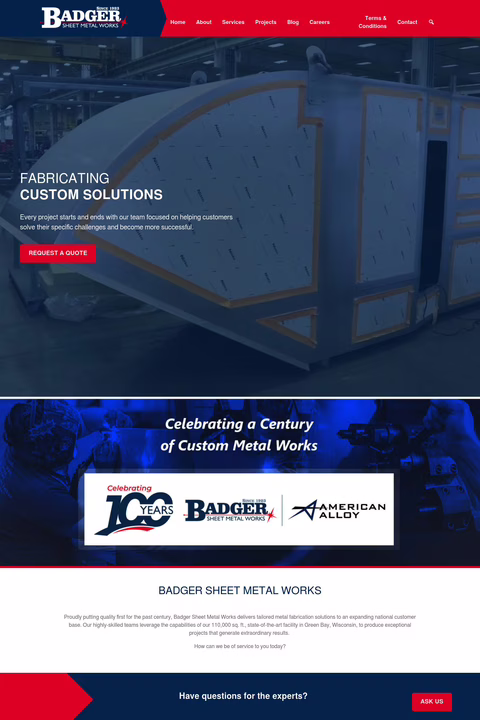 Badger Sheet Metal Works Homepage 1440px