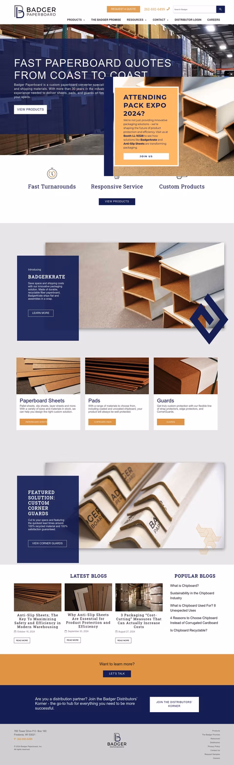 Badger Paperboard Homepage 1440px