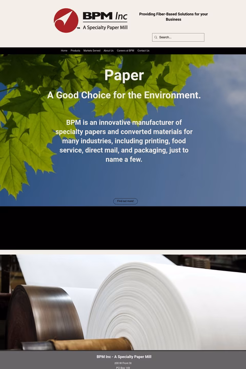 Badger Paper Mills Inc Homepage 1440px