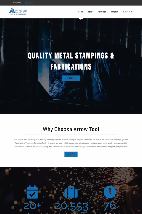 Arrow Tool Stamping Homepage 1440px