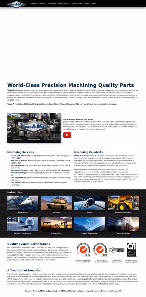 Trace A Matic Corporation Homepage 1440px