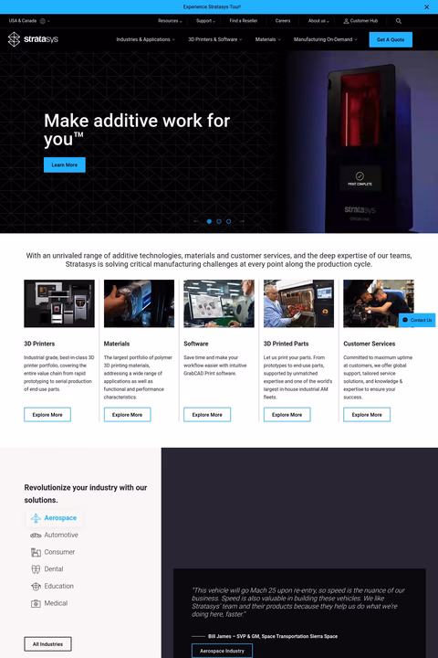Stratasys Homepage 1440px