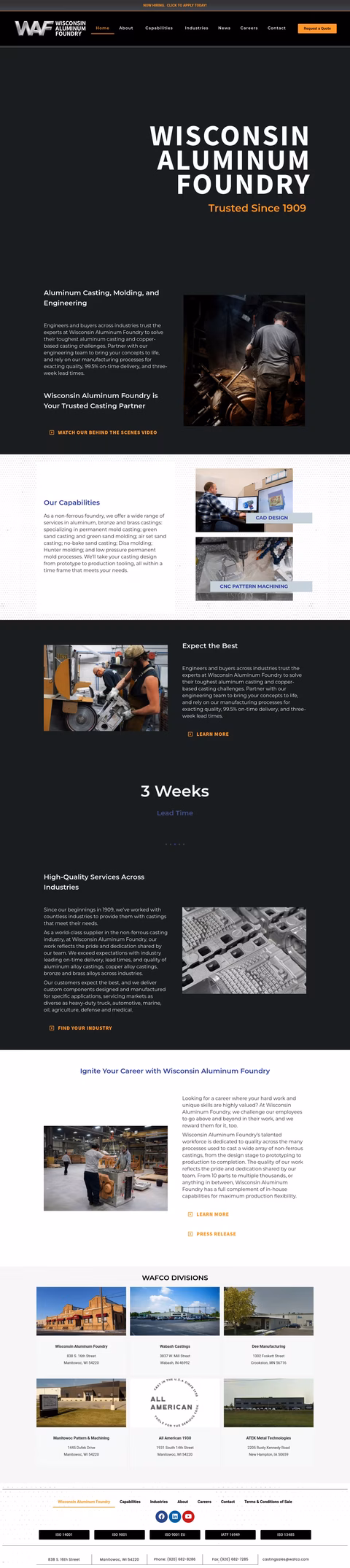 Wisconsin Aluminum Foundry Homepage 1440px