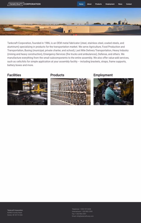 Tankcraft Corporation Homepage 1440px
