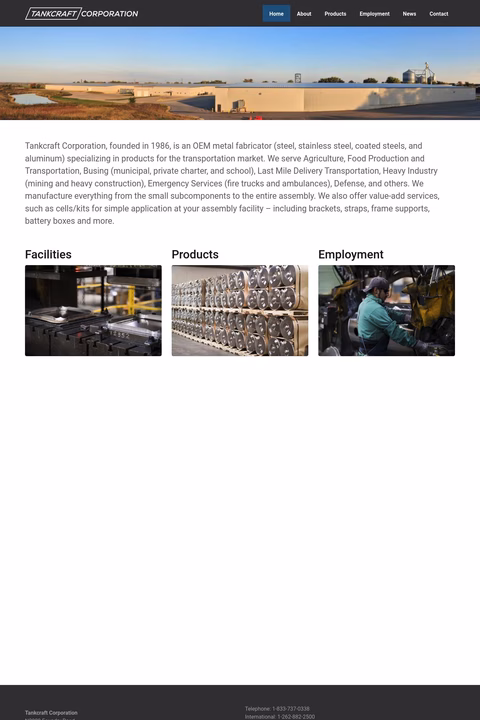 Tankcraft Corporation Homepage 1440px
