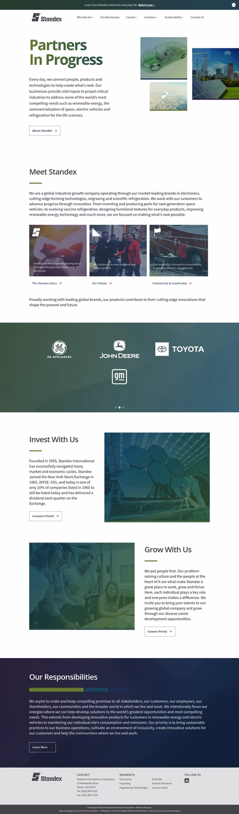 Standex International Homepage 1440px