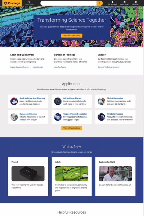 Promega Corporation Homepage 1440px