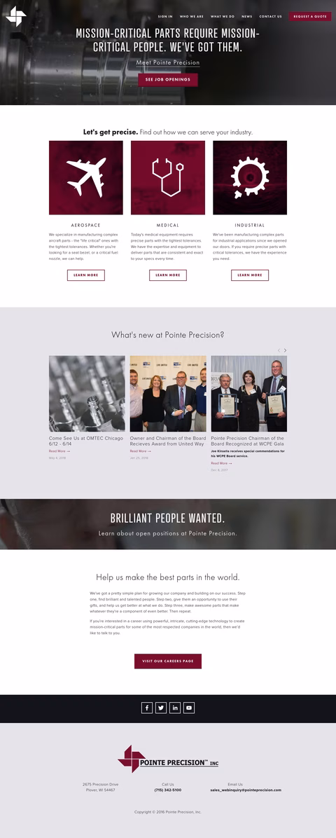 Pointe Precision Inc Homepage 1440px
