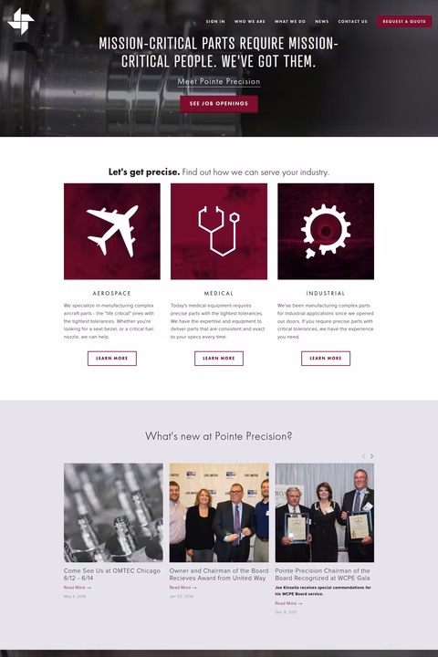 Pointe Precision Inc Homepage 1440px
