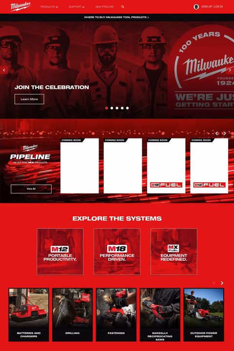 Milwaukee Tool Homepage 1440px