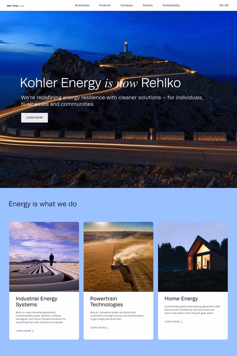Kohler Energy Homepage 1440px