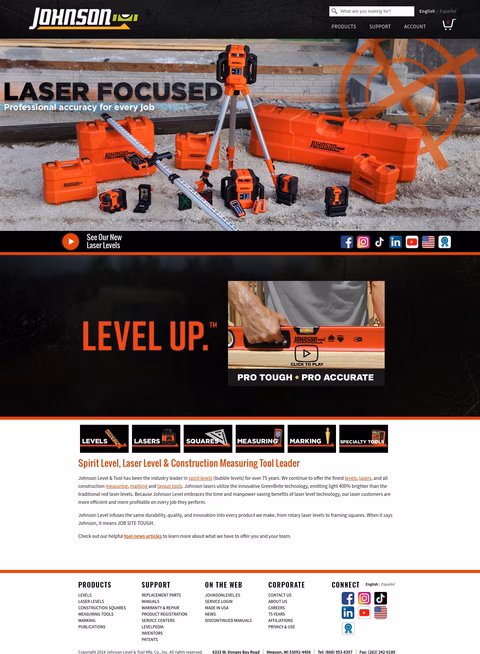 Johnson Level Homepage 1440px