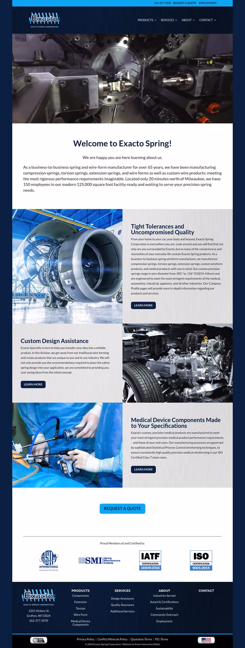 Exacto Spring Corporation Homepage 1440px