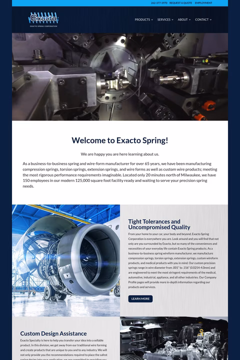 Exacto Spring Corporation Homepage 1440px