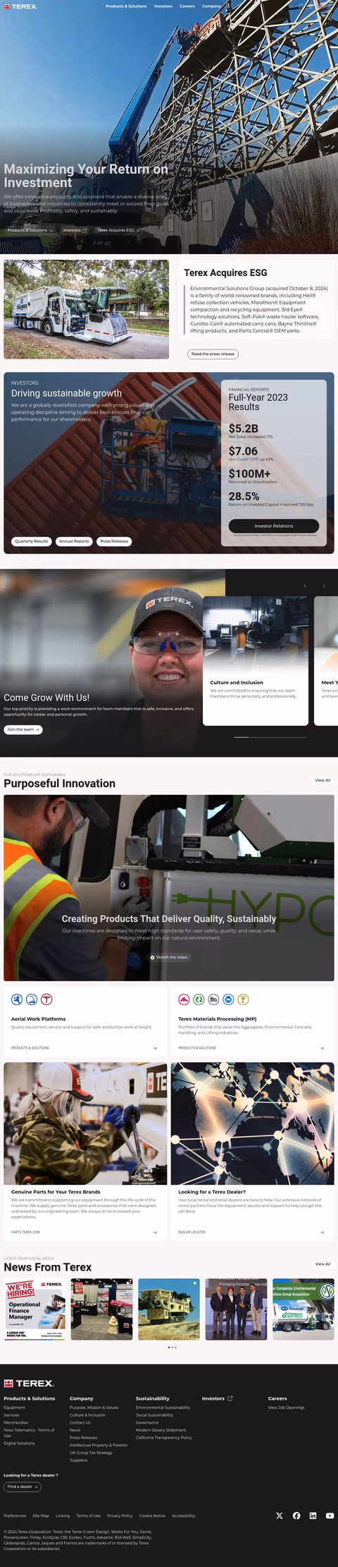 Terex Corporation Homepage 1440px
