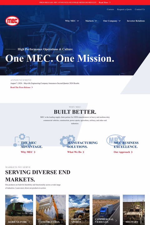 Mayville Engineering Company Homepage 1440px