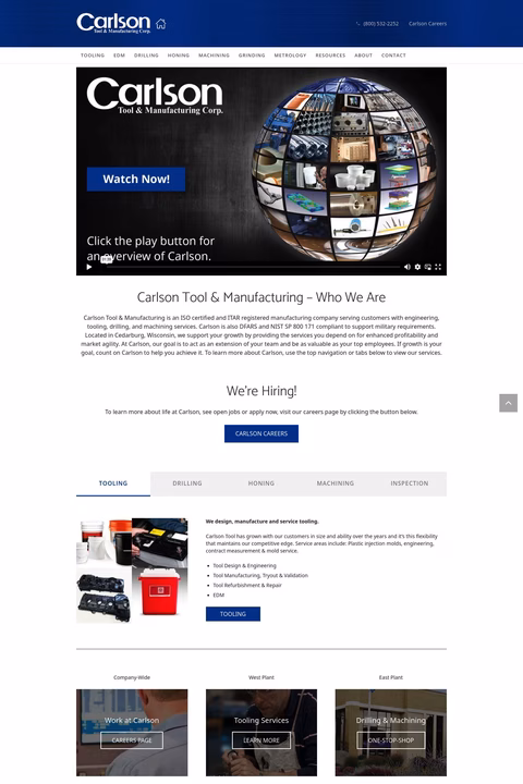 Carlson Tool Manufacturing Homepage 1440px