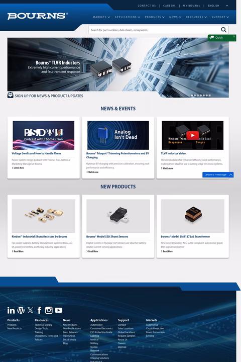 Bourns Inc Homepage 1440px