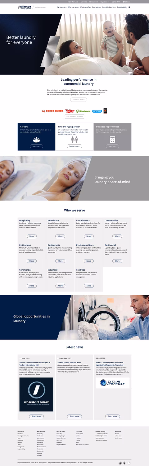 Alliance Laundry Systems Homepage 1440px