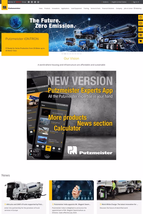 Putzmeister Homepage 1440px