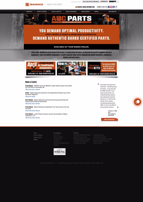 Barko Hydraulics Homepage 1440px